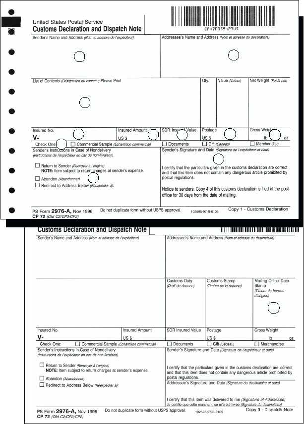 2976 Customs Form Pdf